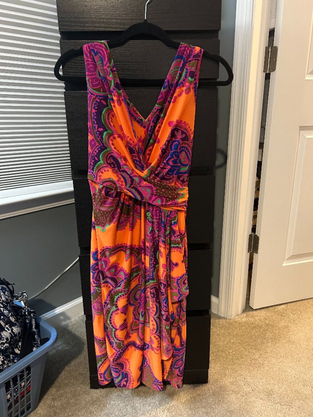 RALPH LAUREN Orange Paisley Faux Wrap Cocktail Dress 6